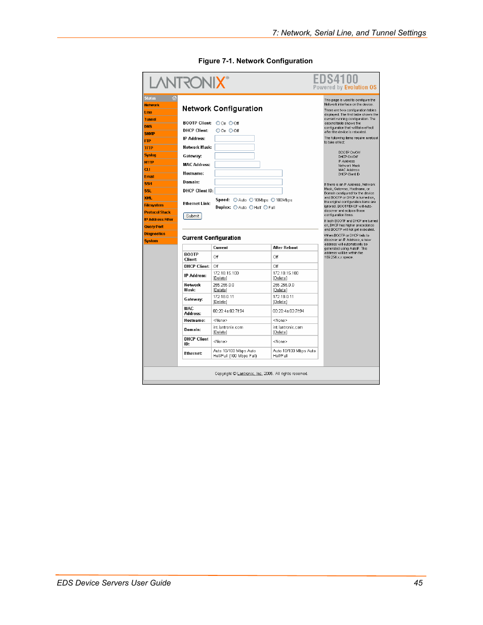 Figure 7-1. network configuration | Lantronix Data Center-Grade Evolution Device Server EDS32PR User Manual | Page 45 / 158
