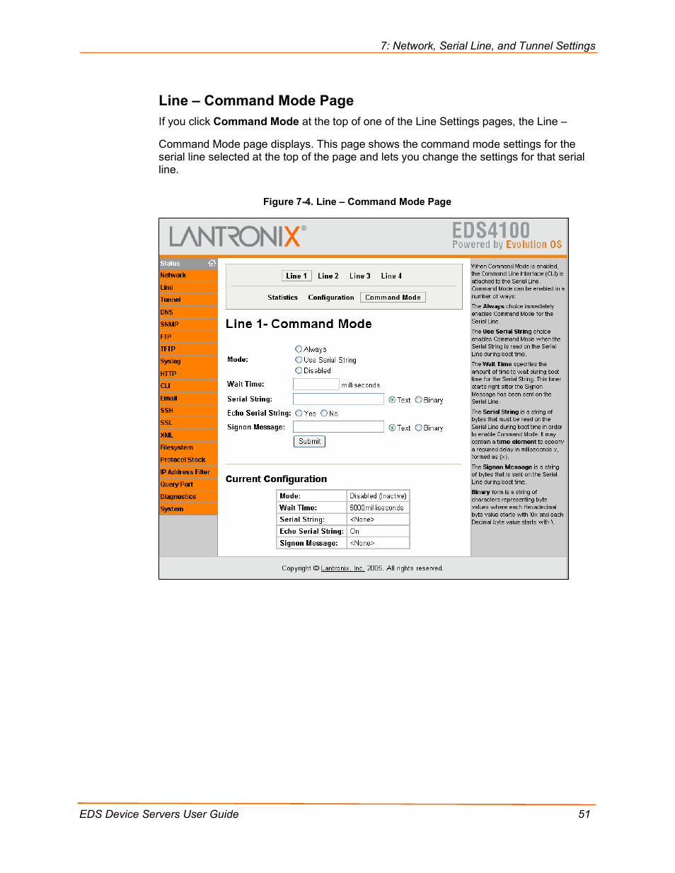 Line – command mode page | Lantronix Data Center-Grade Evolution Device Server EDS32PR User Manual | Page 51 / 158