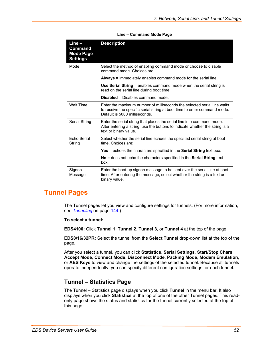 Tunnel pages, Tunnel – statistics page | Lantronix Data Center-Grade Evolution Device Server EDS32PR User Manual | Page 52 / 158