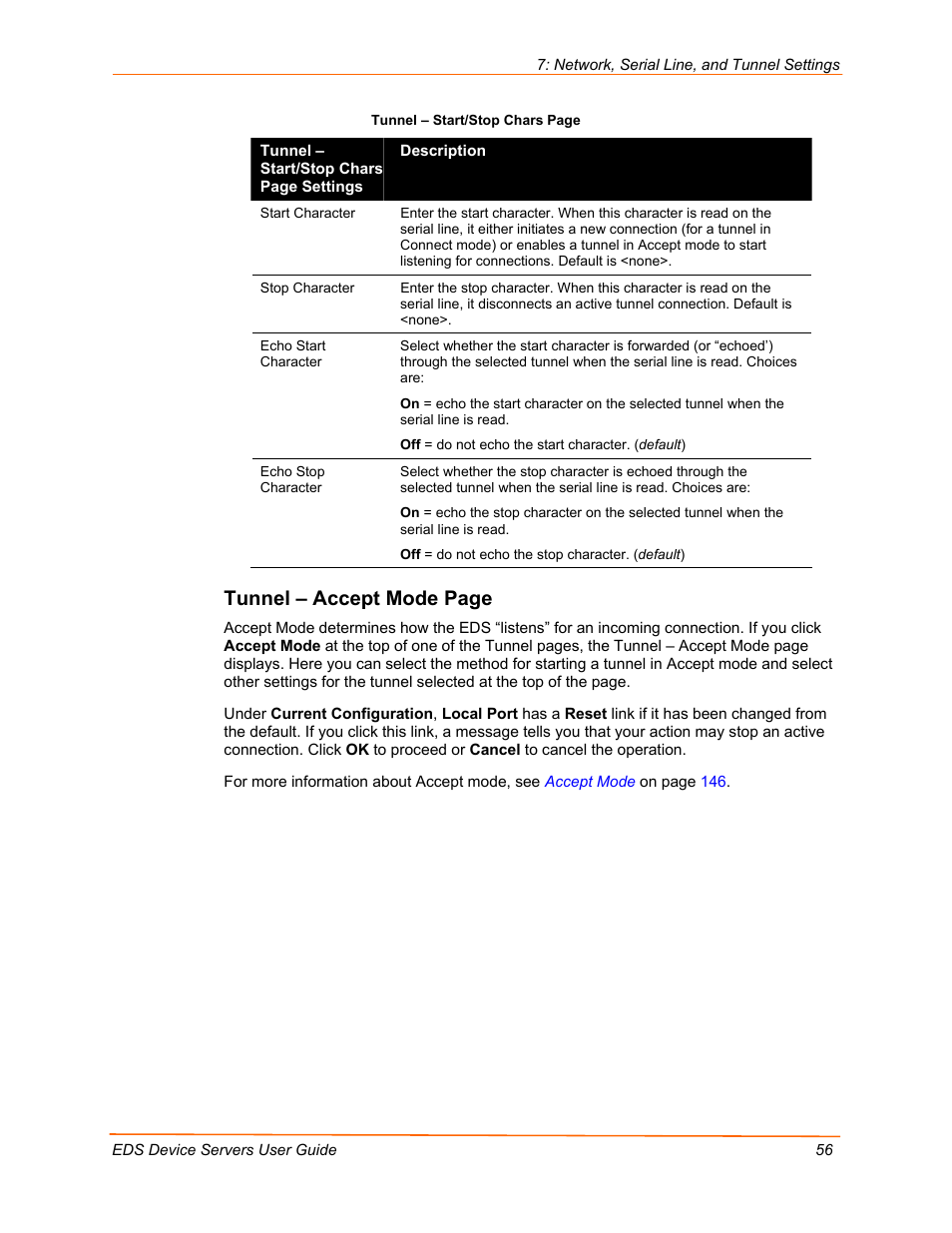 Tunnel – accept mode page | Lantronix Data Center-Grade Evolution Device Server EDS32PR User Manual | Page 56 / 158