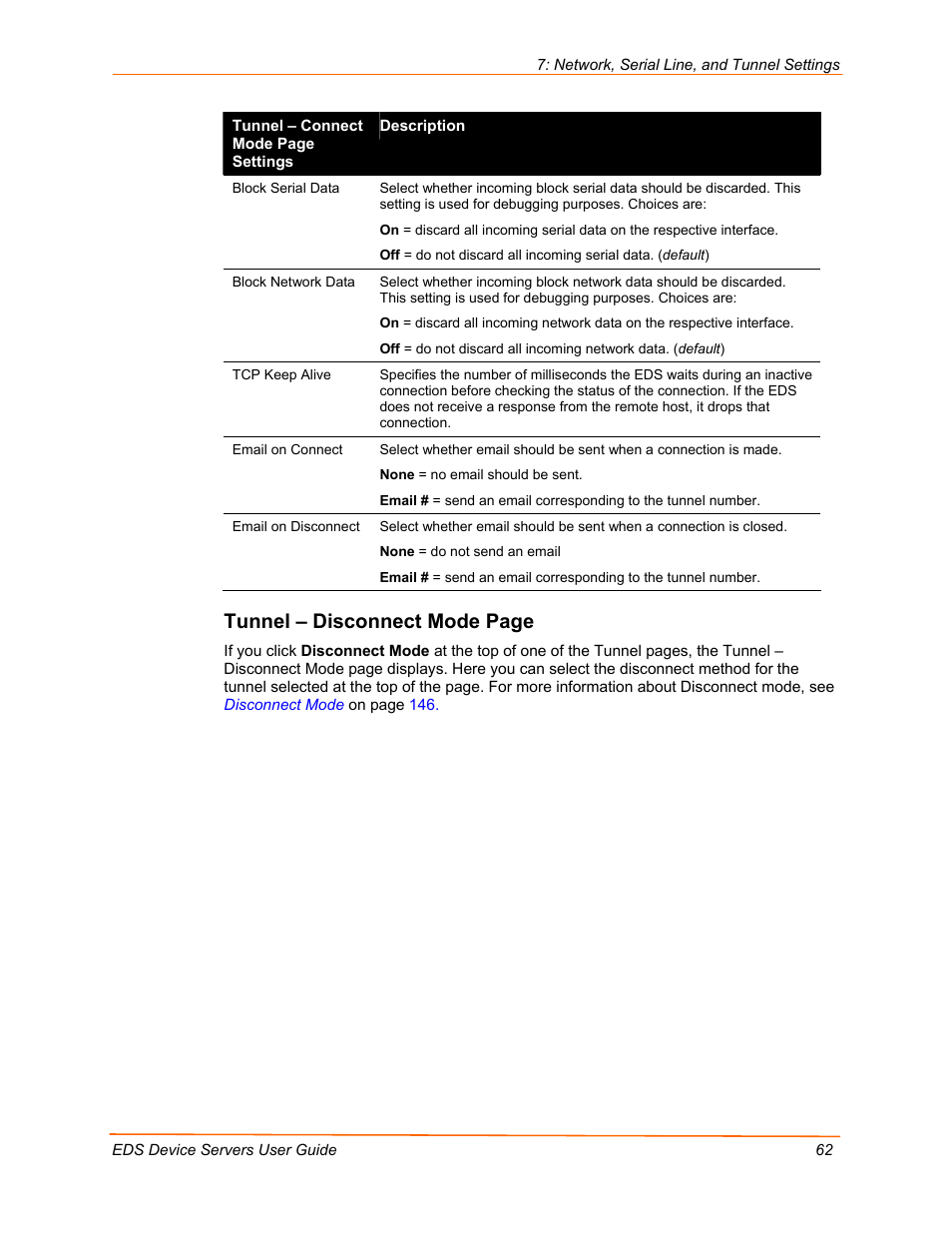 Tunnel – disconnect mode page | Lantronix Data Center-Grade Evolution Device Server EDS32PR User Manual | Page 62 / 158