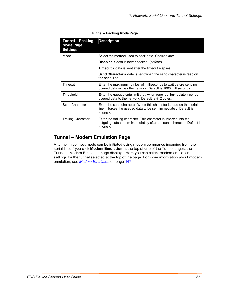 Tunnel – modem emulation page | Lantronix Data Center-Grade Evolution Device Server EDS32PR User Manual | Page 65 / 158