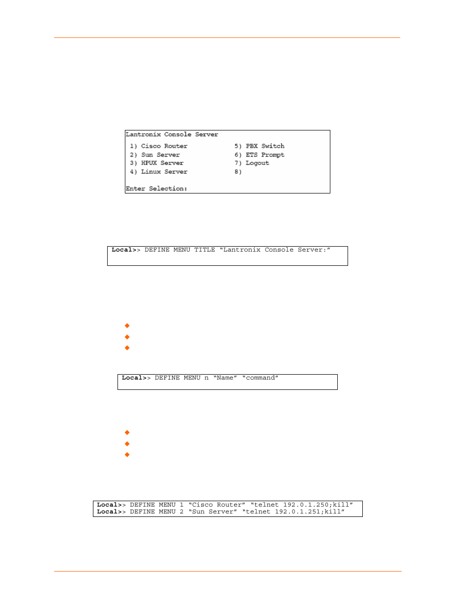 Define the menus | Lantronix ETS16PR User Manual | Page 20 / 68