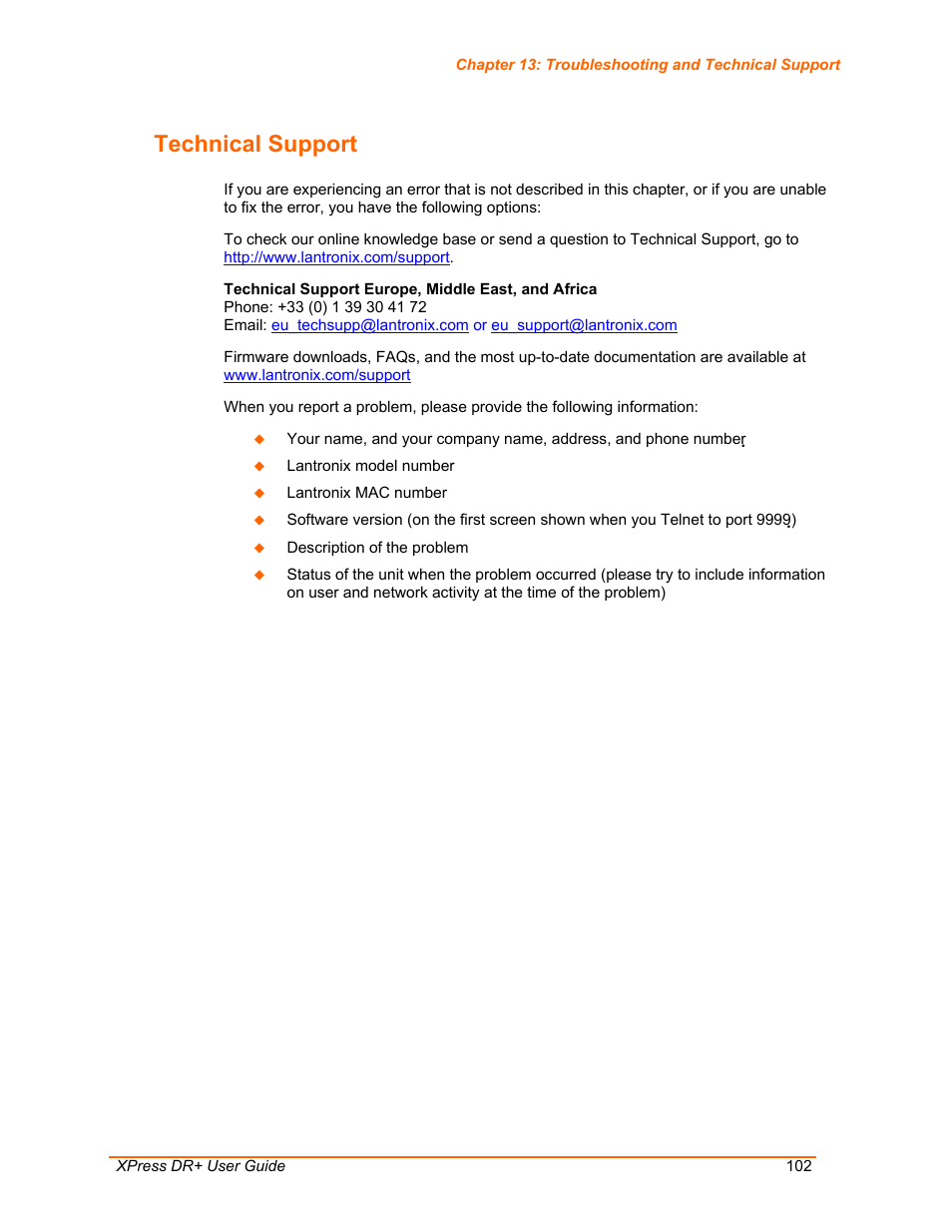 Technical support | Lantronix XPress DR+ User Manual | Page 102 / 116