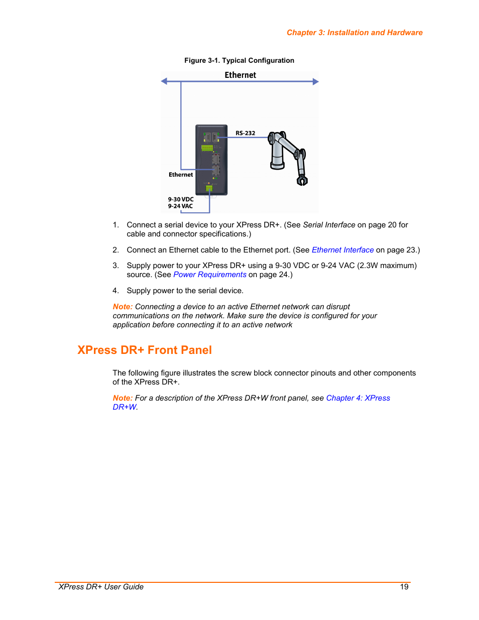 Xpress dr+ front panel, Figure 3-1. typical configuration | Lantronix XPress DR+ User Manual | Page 19 / 116