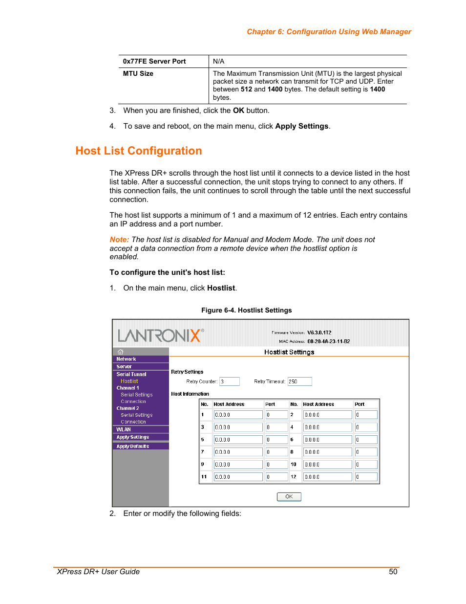 Host list configuration, Figure 6-4. hostlist settings | Lantronix XPress DR+ User Manual | Page 50 / 116