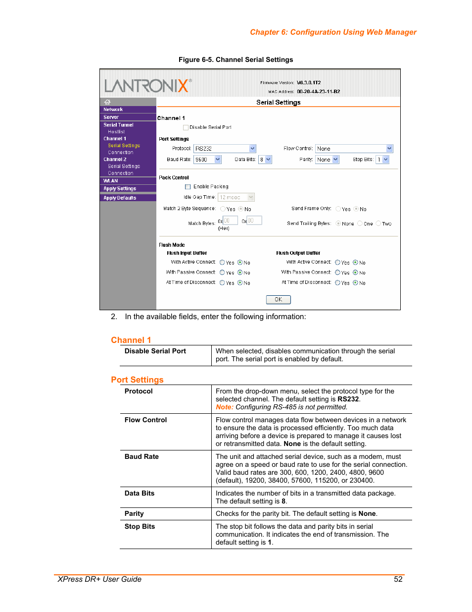 Figure 6-5. channel serial settings | Lantronix XPress DR+ User Manual | Page 52 / 116