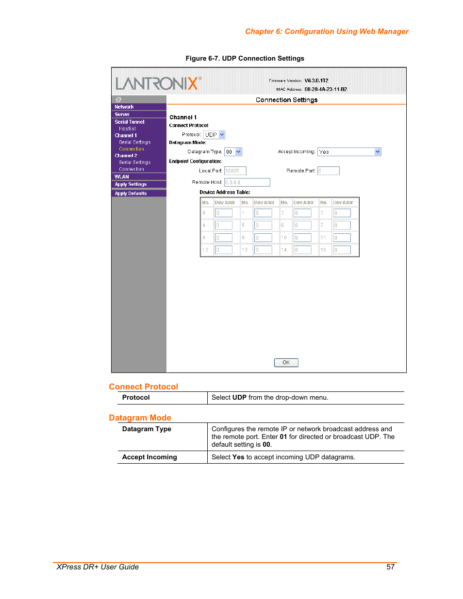 Figure 6-7. udp connection settings | Lantronix XPress DR+ User Manual | Page 57 / 116