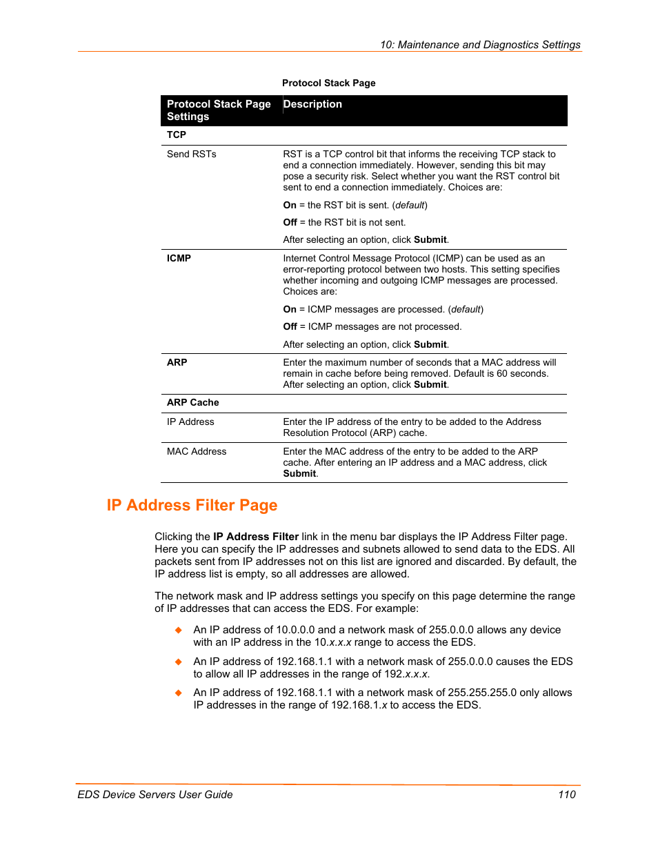 Ip address filter page | Lantronix EDS Device Servers EDS16PR User Manual | Page 110 / 175