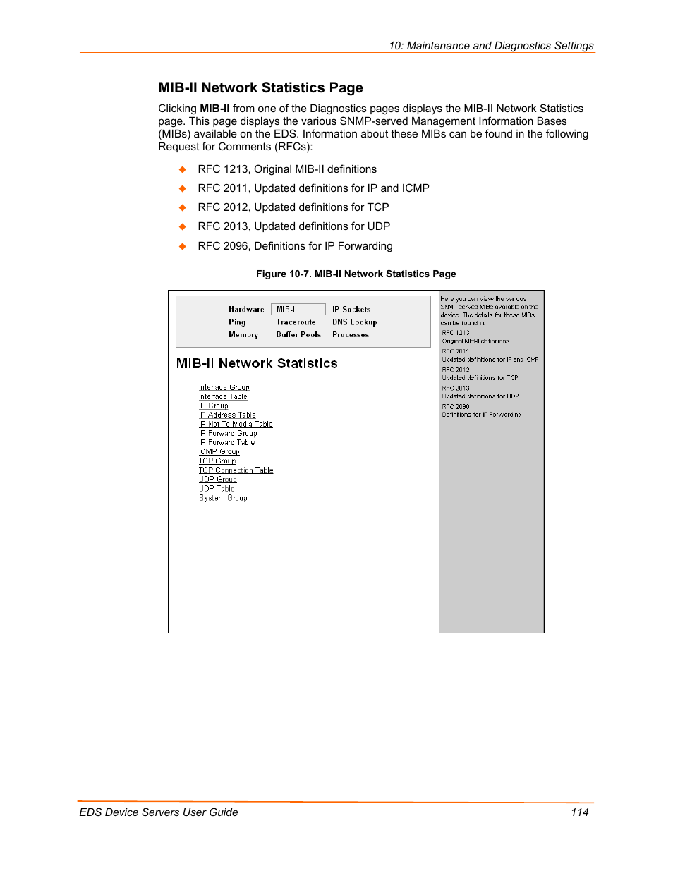 Mib-ii network statistics page | Lantronix EDS Device Servers EDS16PR User Manual | Page 114 / 175