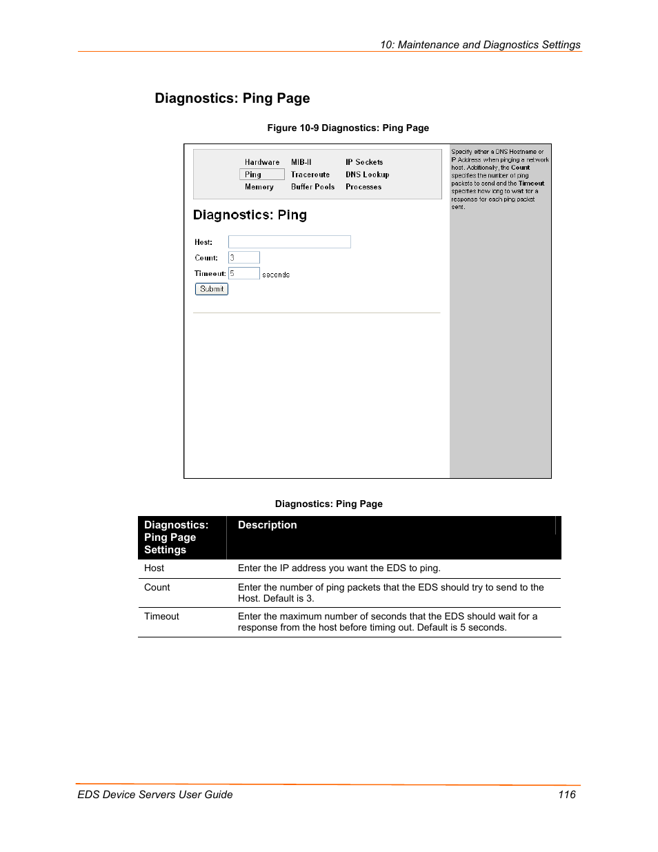 Diagnostics: ping page | Lantronix EDS Device Servers EDS16PR User Manual | Page 116 / 175