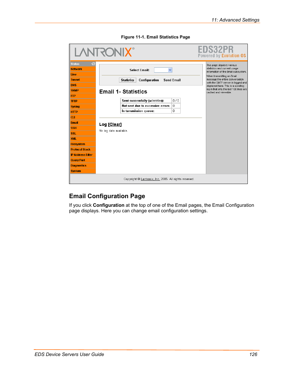 Email configuration page | Lantronix EDS Device Servers EDS16PR User Manual | Page 126 / 175