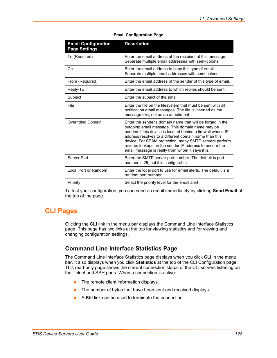 Cli pages, Command line interface statistics page | Lantronix EDS Device Servers EDS16PR User Manual | Page 128 / 175