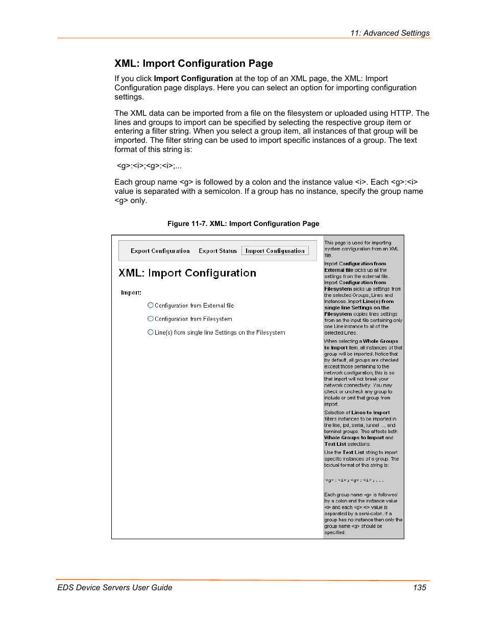 Xml: import configuration page | Lantronix EDS Device Servers EDS16PR User Manual | Page 135 / 175