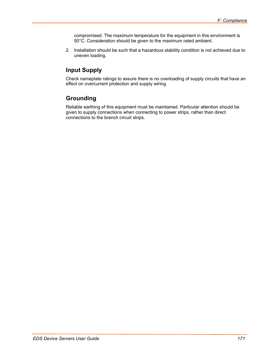 Input supply, Grounding | Lantronix EDS Device Servers EDS16PR User Manual | Page 171 / 175