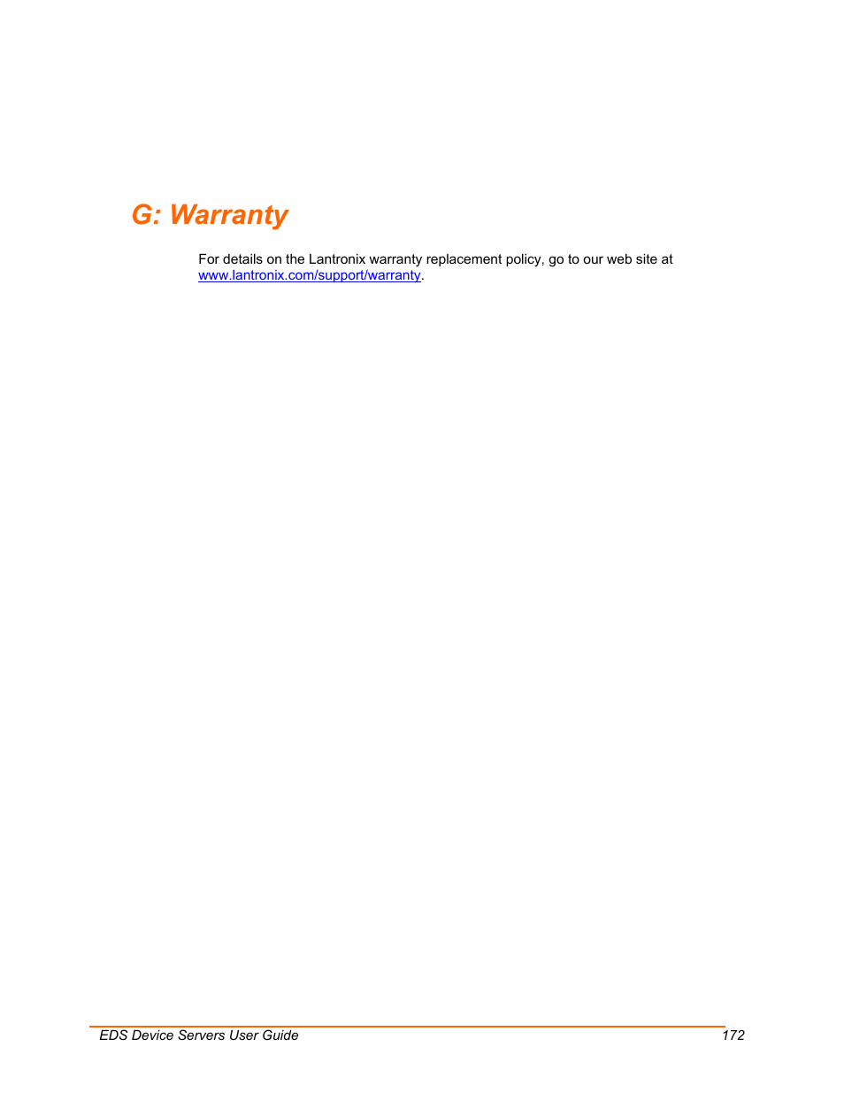 Warranty, G: warranty | Lantronix EDS Device Servers EDS16PR User Manual | Page 172 / 175