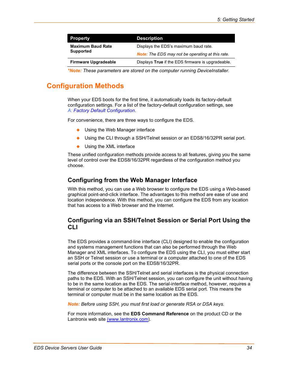 Configuration methods, Configuring from the web manager interface | Lantronix EDS Device Servers EDS16PR User Manual | Page 34 / 175