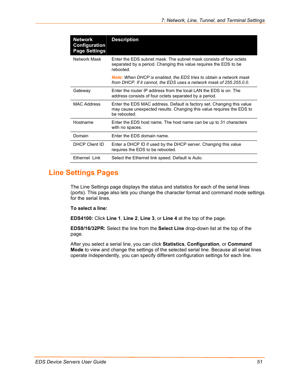 Line settings pages | Lantronix EDS Device Servers EDS16PR User Manual | Page 51 / 175