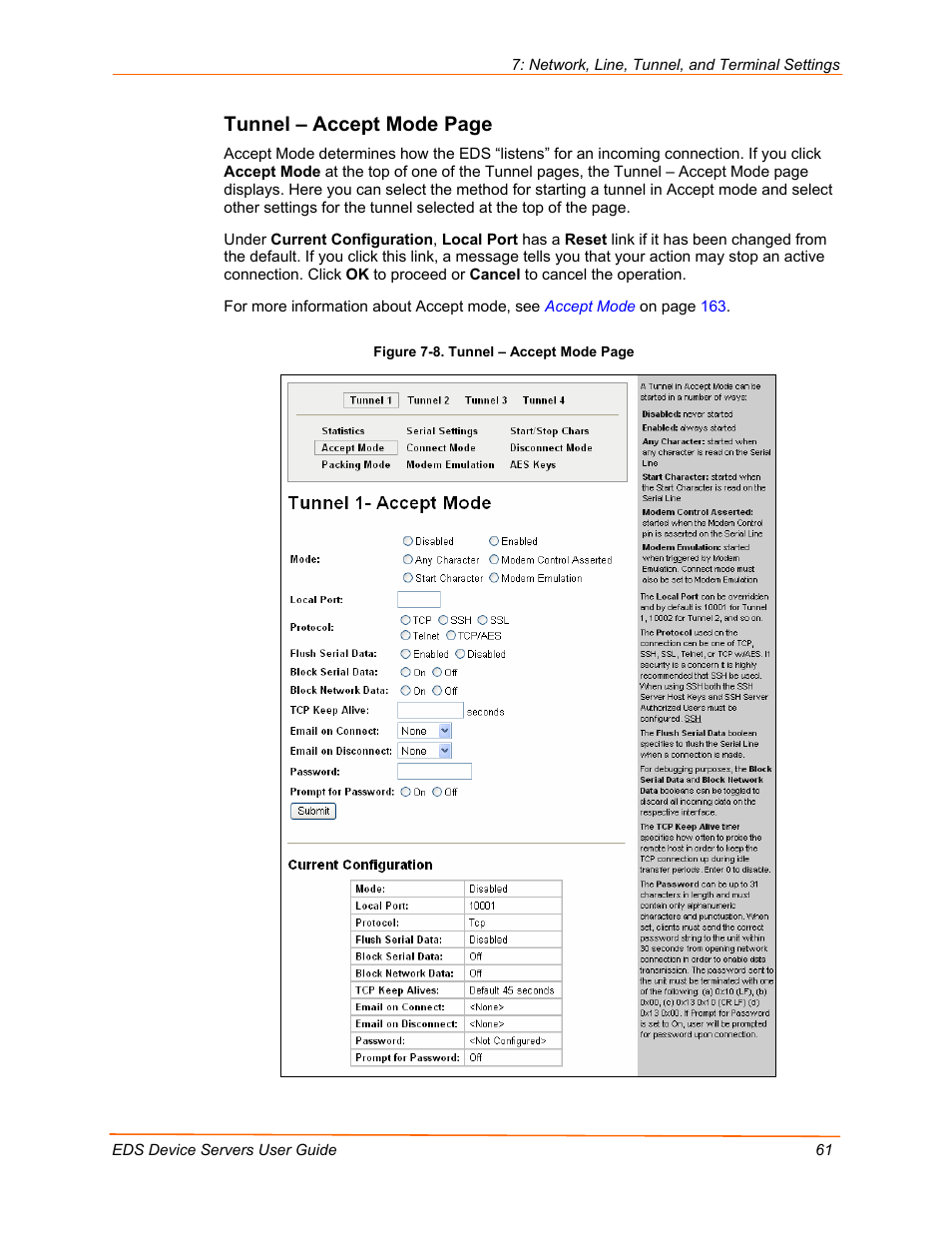 Tunnel – accept mode page | Lantronix EDS Device Servers EDS16PR User Manual | Page 61 / 175