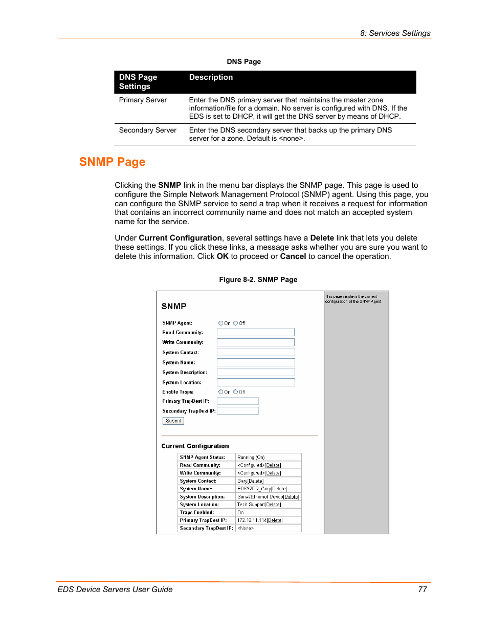 Snmp page | Lantronix EDS Device Servers EDS16PR User Manual | Page 77 / 175