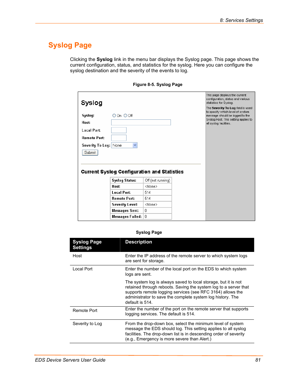 Syslog page | Lantronix EDS Device Servers EDS16PR User Manual | Page 81 / 175