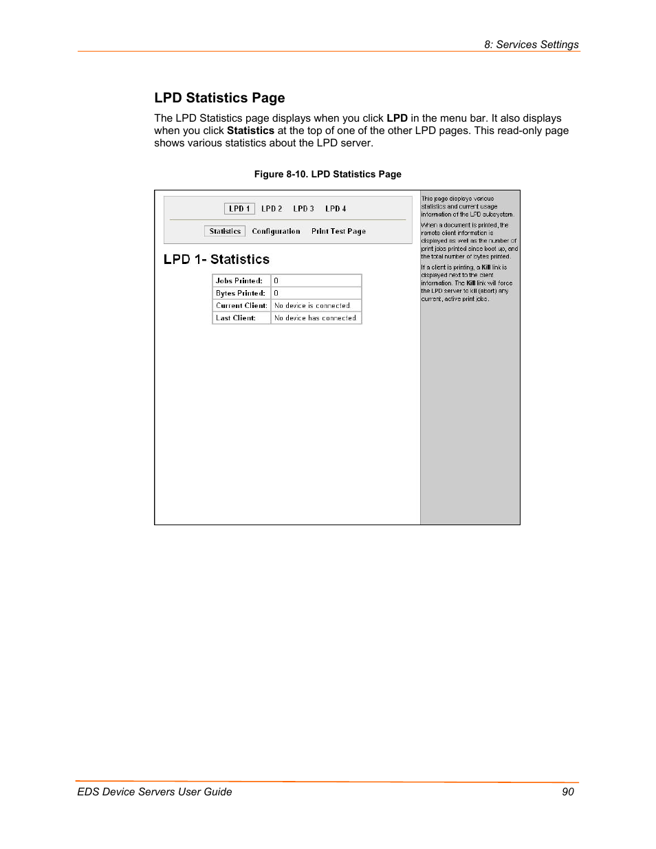 Lpd statistics page | Lantronix EDS Device Servers EDS16PR User Manual | Page 90 / 175