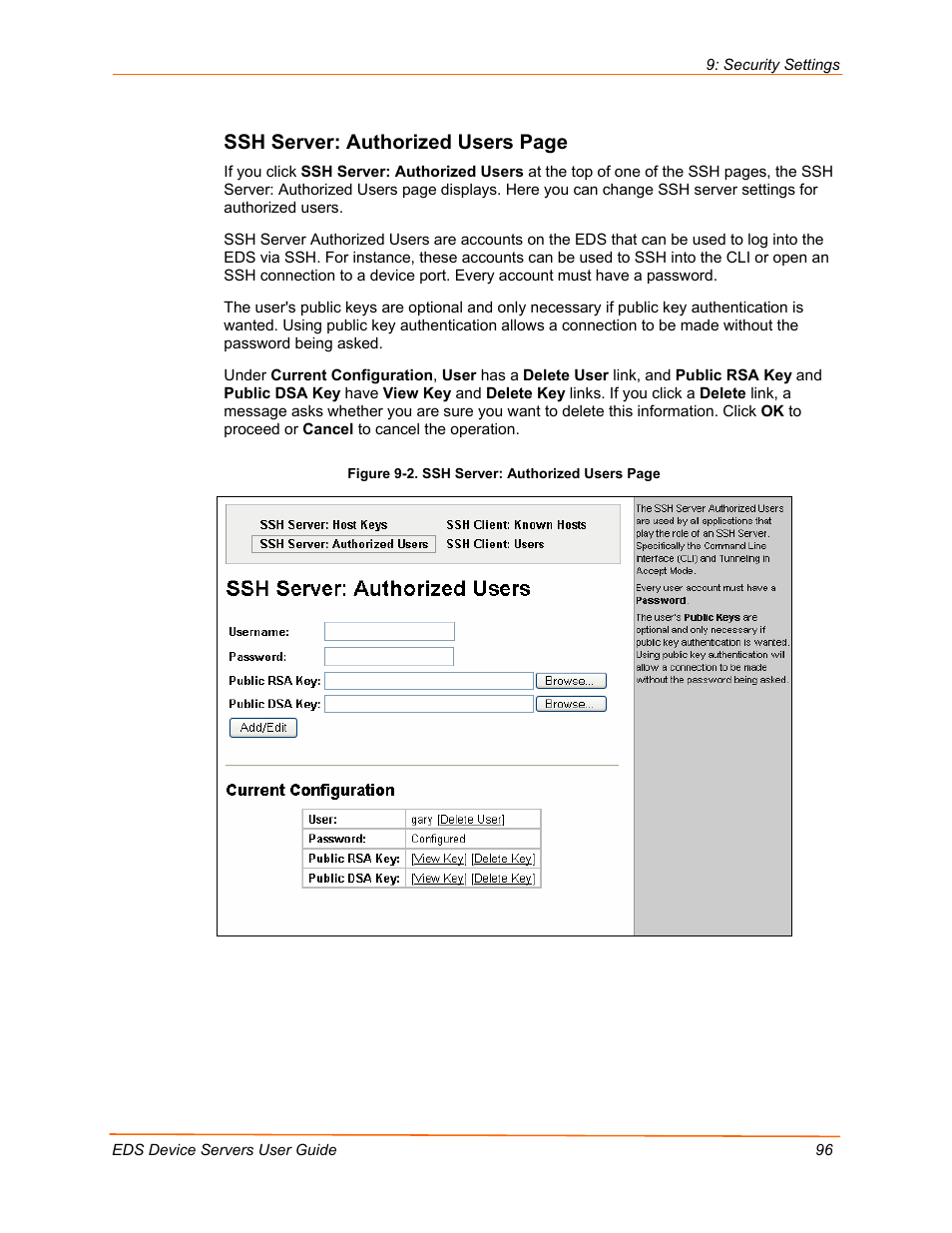 Ssh server: authorized users page | Lantronix EDS Device Servers EDS16PR User Manual | Page 96 / 175