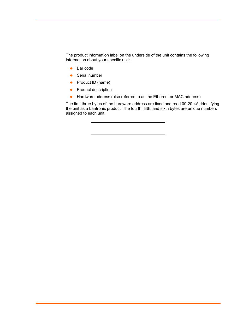 Product information label, Figure 2-3. sample hardware address | Lantronix UDS2100 User Manual | Page 12 / 83
