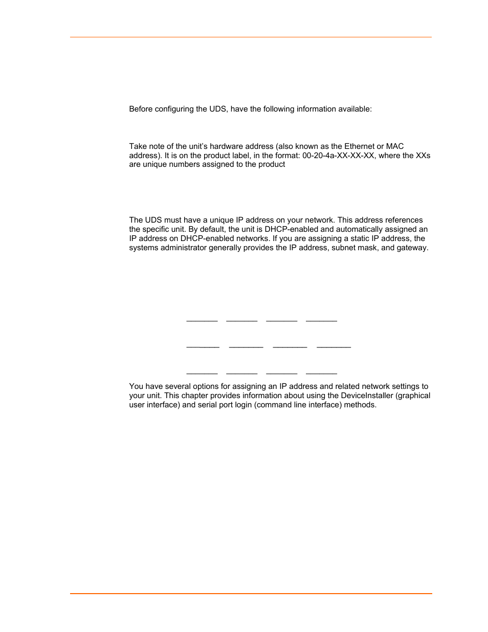 Required information, Hardware address, Ip address | Lantronix UDS2100 User Manual | Page 15 / 83
