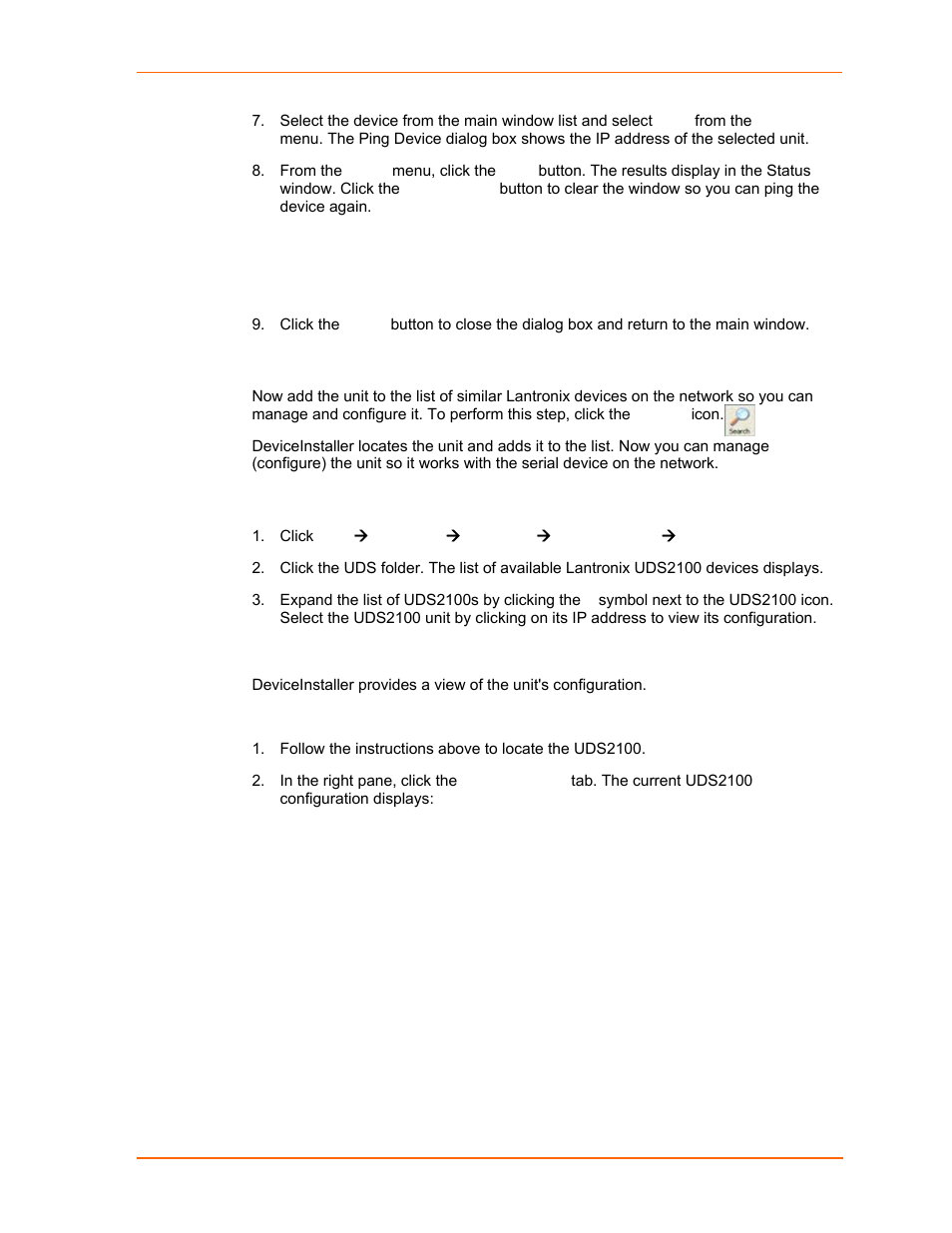 Adding the unit to the manage list, Accessing the uds2100 using deviceinstaller, Viewing the current configuration | Lantronix UDS2100 User Manual | Page 17 / 83