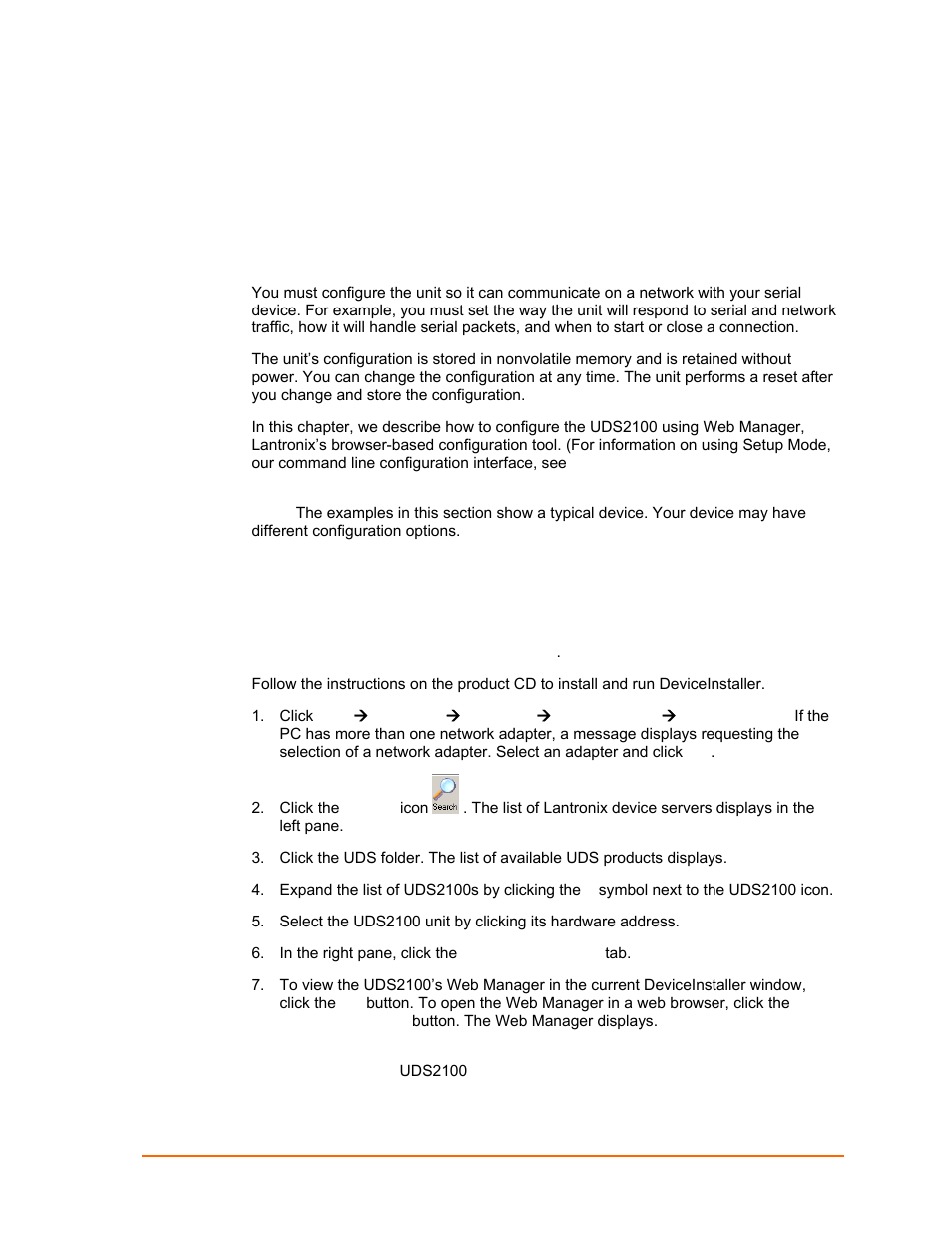 Configuration using web manager, Accessing uds2100 using deviceinstaller | Lantronix UDS2100 User Manual | Page 21 / 83