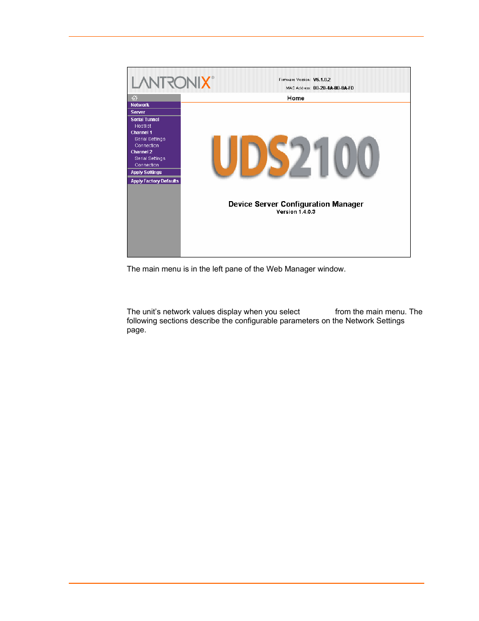 Network configuration, Figure 4-1. lantronix web manager | Lantronix UDS2100 User Manual | Page 22 / 83