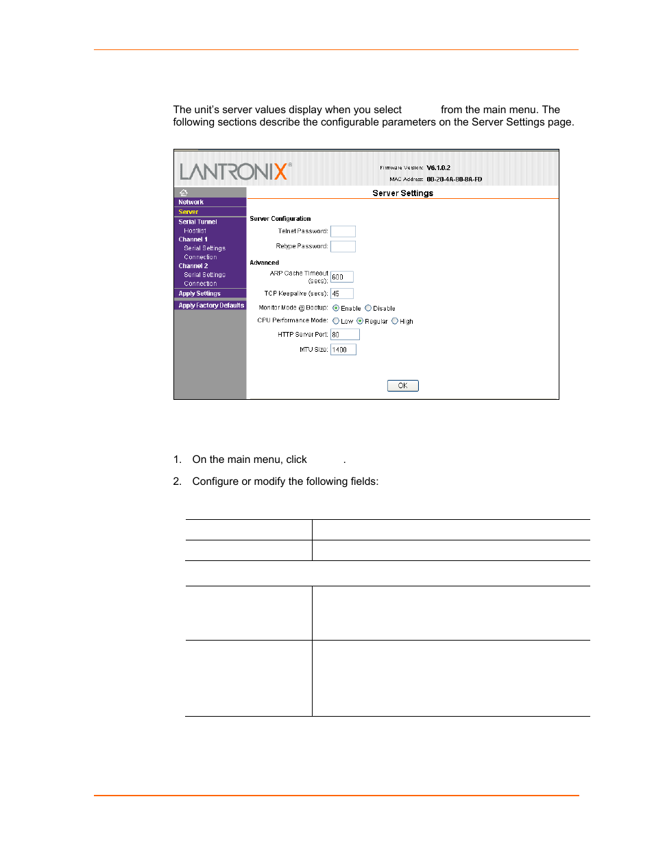 Server configuration, Figure 4-3. server settings | Lantronix UDS2100 User Manual | Page 25 / 83