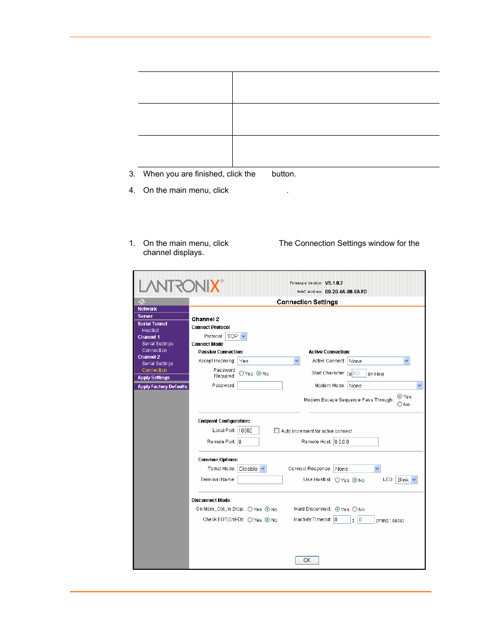 Connection settings - tcp, Figure 4-6. tcp connection settings | Lantronix UDS2100 User Manual | Page 30 / 83
