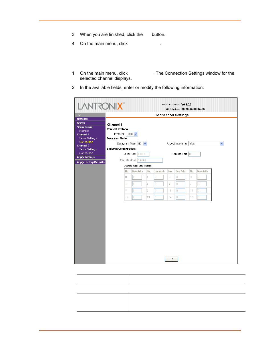 Connection settings - udp, Figure 4-7. udp connection settings | Lantronix UDS2100 User Manual | Page 33 / 83