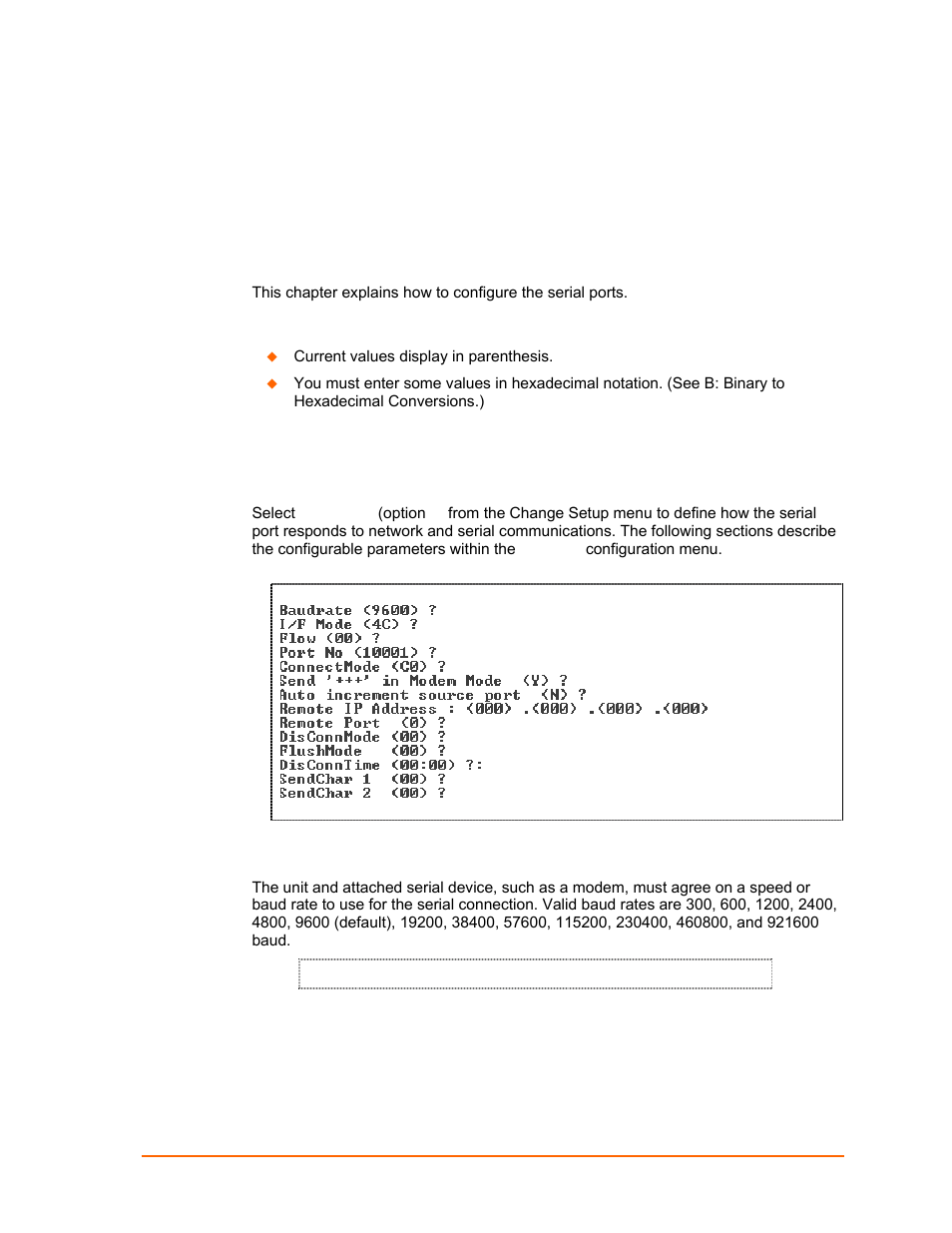 Setup mode: channel configuration, Channel 1 (option 1), Baudrate | Figure 7-1. serial port settings | Lantronix UDS2100 User Manual | Page 41 / 83
