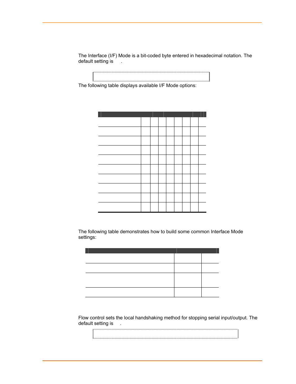 I/f (interface) mode, Flow, Figure 7-2. interface mode | Table 7-1. interface mode options, Table 7-2. common interface mode settings | Lantronix UDS2100 User Manual | Page 42 / 83