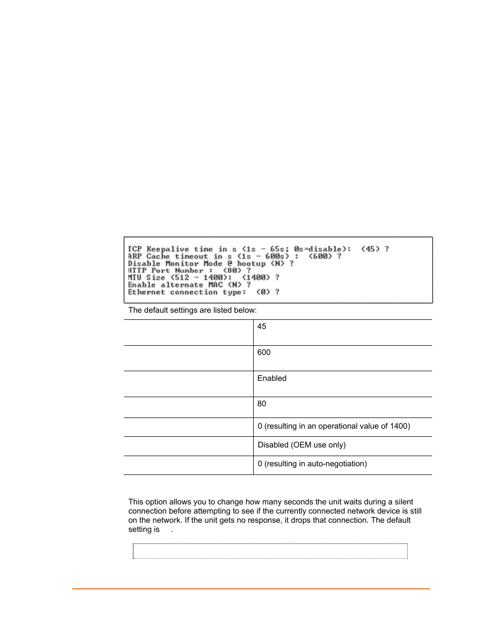 Setup mode: advanced settings, Expert settings (option 5), Tcp keepalive time in seconds | Figure 8-1. expert settings, Setup mode: advanced, Settings | Lantronix UDS2100 User Manual | Page 55 / 83