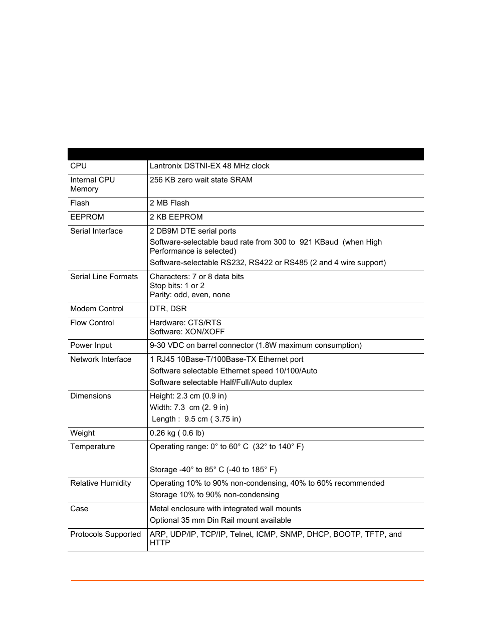 Technical specifications, Table 13-1. uds2100 technical specifications | Lantronix UDS2100 User Manual | Page 73 / 83