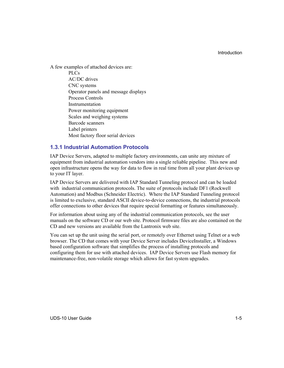 Industrial automation protocols, 1 industrial automation protocols -5 | Lantronix Device Server UDS 10 User Manual | Page 19 / 139