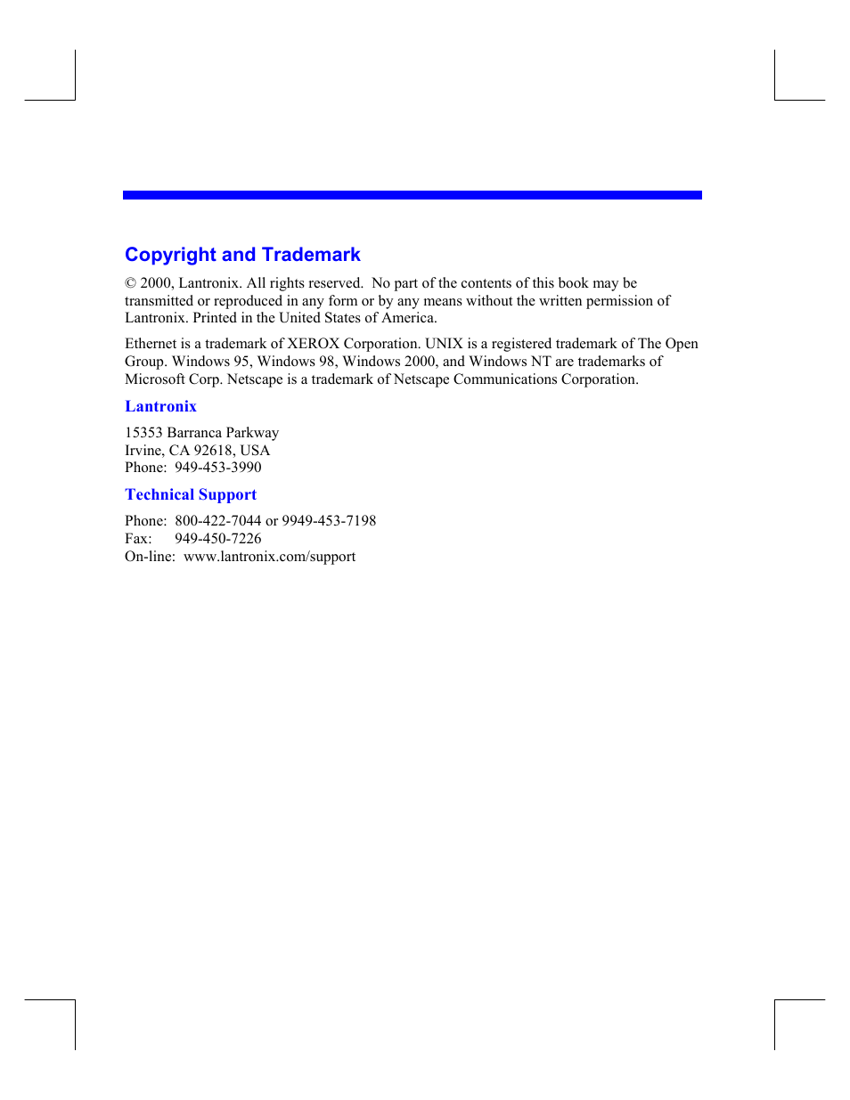 Copyright and trademark | Lantronix Device Server UDS 10 User Manual | Page 2 / 139