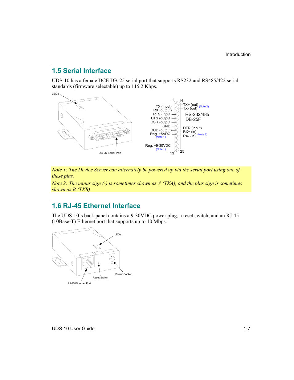 Serial interface, Rj-45 ethernet interface, 5 serial interface -7 | 6 rj-45 ethernet interface -7, 5 serial interface, 6 rj-45 ethernet interface | Lantronix Device Server UDS 10 User Manual | Page 21 / 139