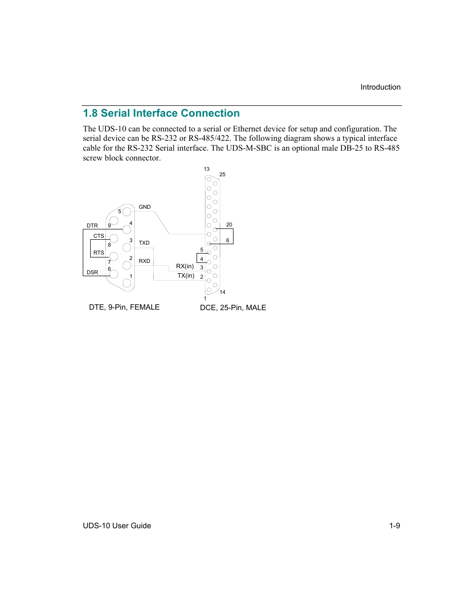 Serial interface connection, 8 serial interface connection -9, 8 serial interface connection | Lantronix Device Server UDS 10 User Manual | Page 23 / 139