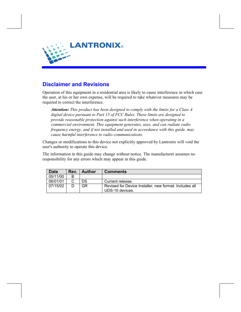 Disclaimer and revisions | Lantronix Device Server UDS 10 User Manual | Page 3 / 139