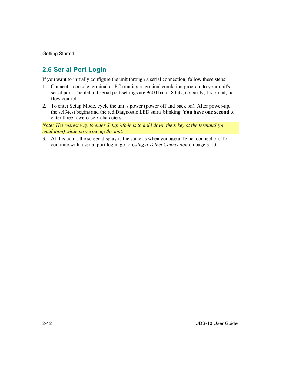Serial port login, 6 serial port login -12, 6 serial port login | Lantronix Device Server UDS 10 User Manual | Page 40 / 139