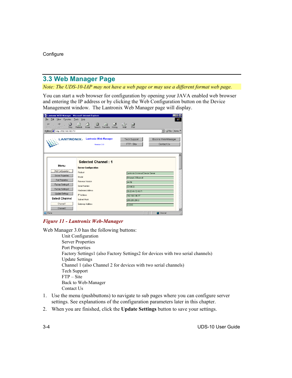 Figure 11 - lantronix web-manager -4, 3 web manager page | Lantronix Device Server UDS 10 User Manual | Page 44 / 139
