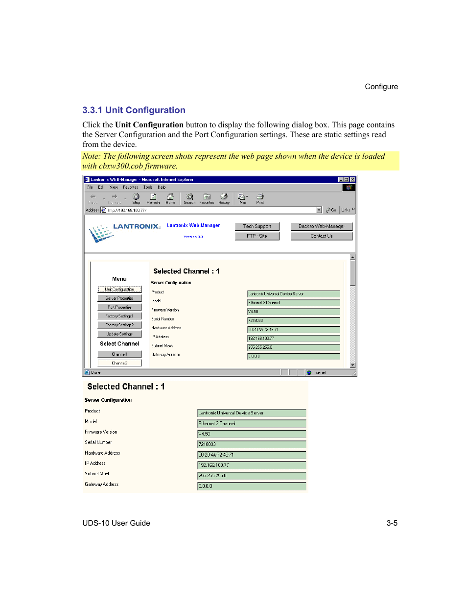 Unit configuration, 1 unit configuration -5 | Lantronix Device Server UDS 10 User Manual | Page 45 / 139