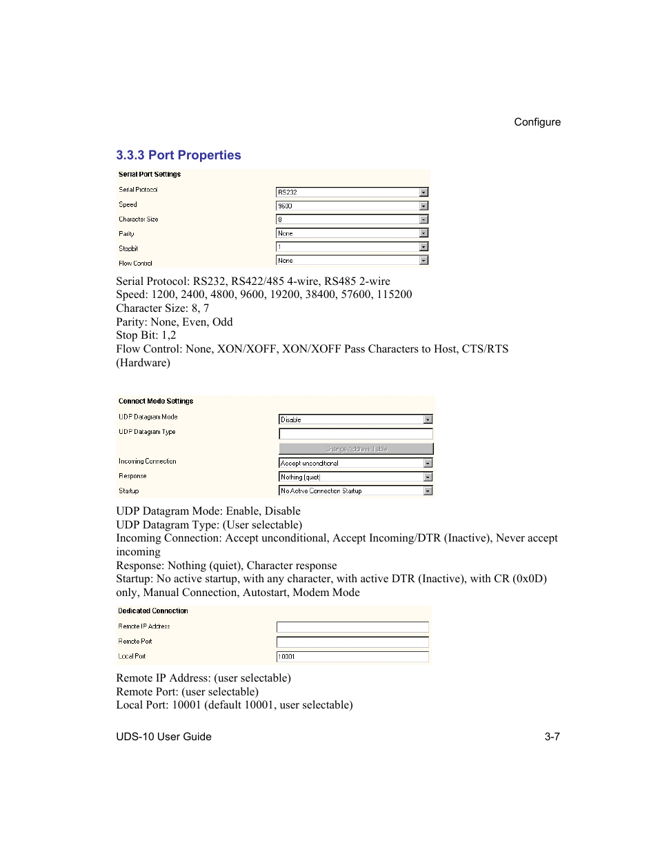 Port properties, 3 port properties -7 | Lantronix Device Server UDS 10 User Manual | Page 47 / 139