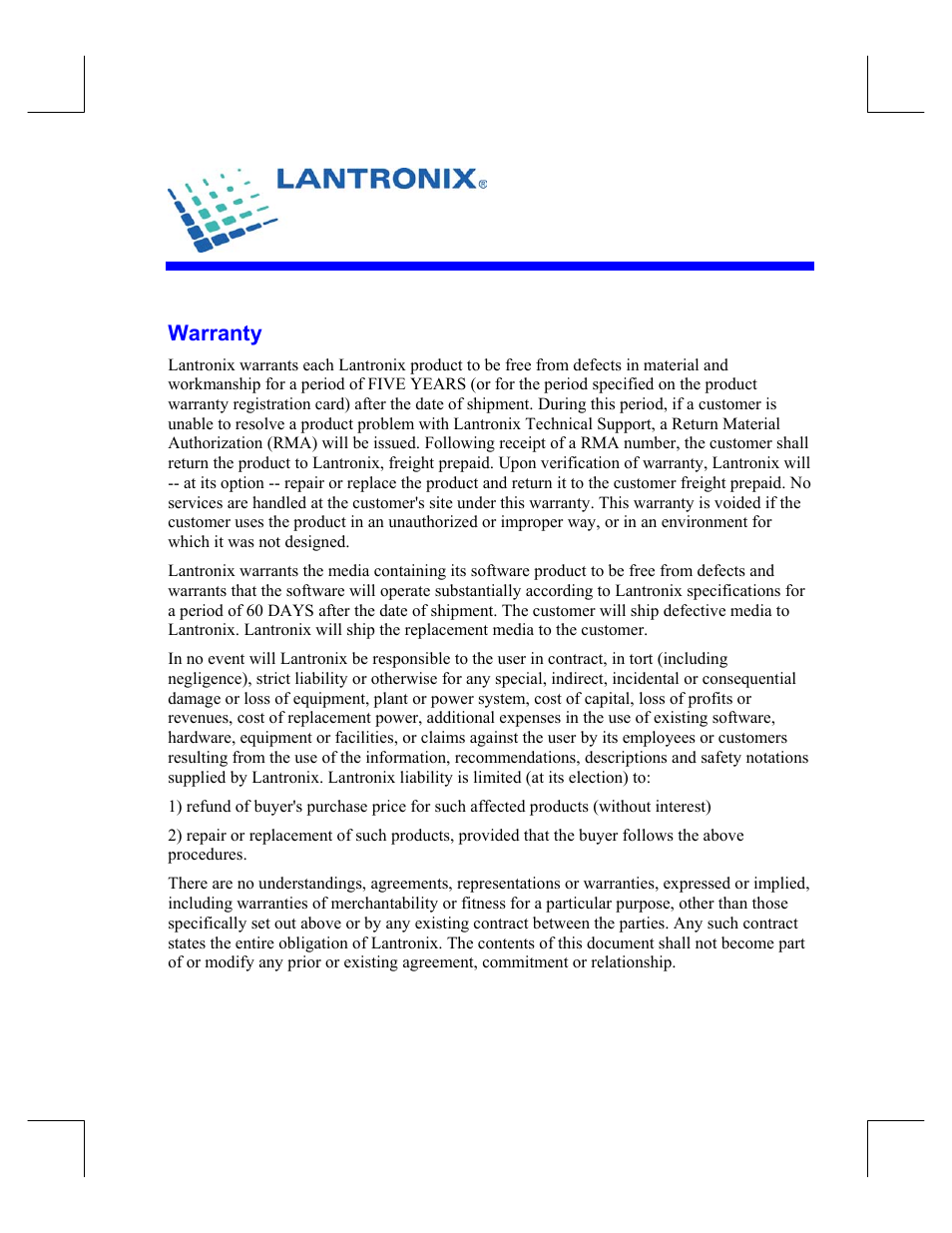 Warranty | Lantronix Device Server UDS 10 User Manual | Page 5 / 139