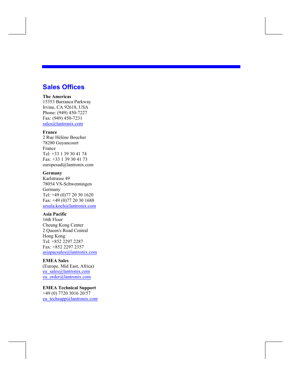 Sales offices | Lantronix Device Server UDS 10 User Manual | Page 6 / 139